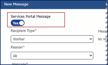 New Message Window – Services Portal Message